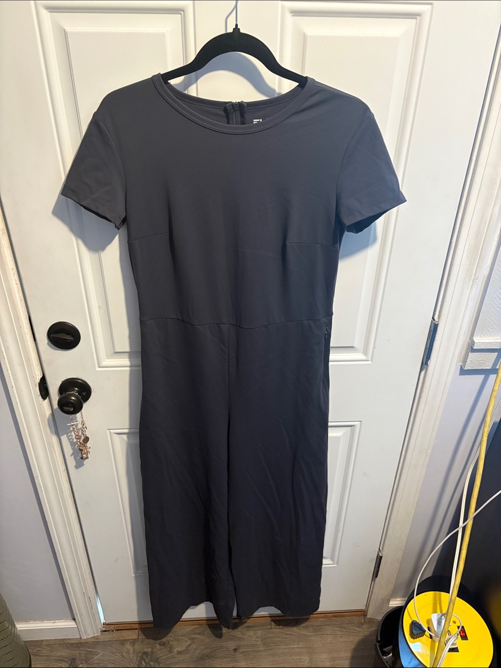 Short-Sleeve Crew Jumpsuit in Charcoal